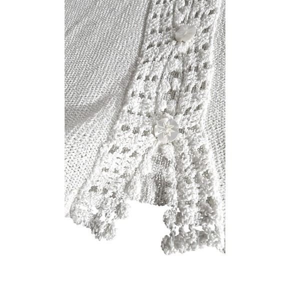 P Petite SIGRID OLSEN White Crochet Knit Cardigan Button Front 3/4 Sleeve soft - Picture 5 of 9